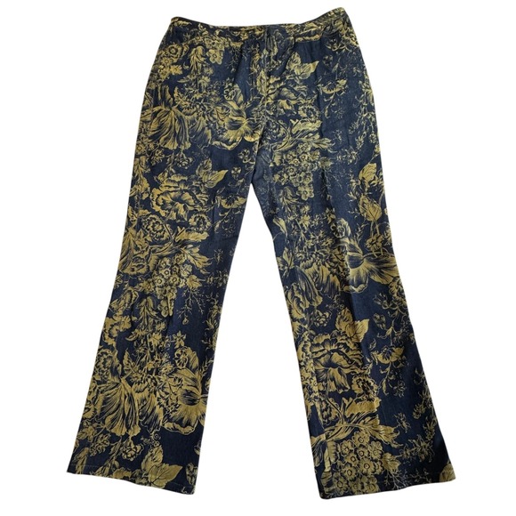 Susan Bristol Denim - Susan Bristol Jeans Womens 14 Gold Floral Flocked Velvet Denim Capri Vintage 90s